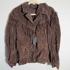 BlankNYC 100% Leather Fringe Jacket Brown Western Boho NWT Retail $248